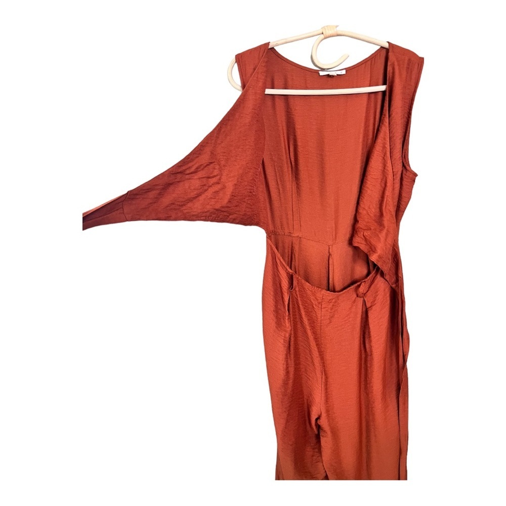 Le Lis Boutique Burnt Orange Cutout Tie Knot Wide Leg Jumpsuit Size Large - Picture 13 of 14
